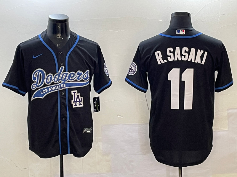 Men Los Angeles Dodgers #11 R Sasaki black 2025 MLB nike jersey style 48